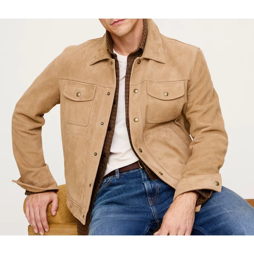NEW BANANA REPUBLIC $550 LIGHT TAN SUEDE LEATHER TRUCKER JACKET SZ S